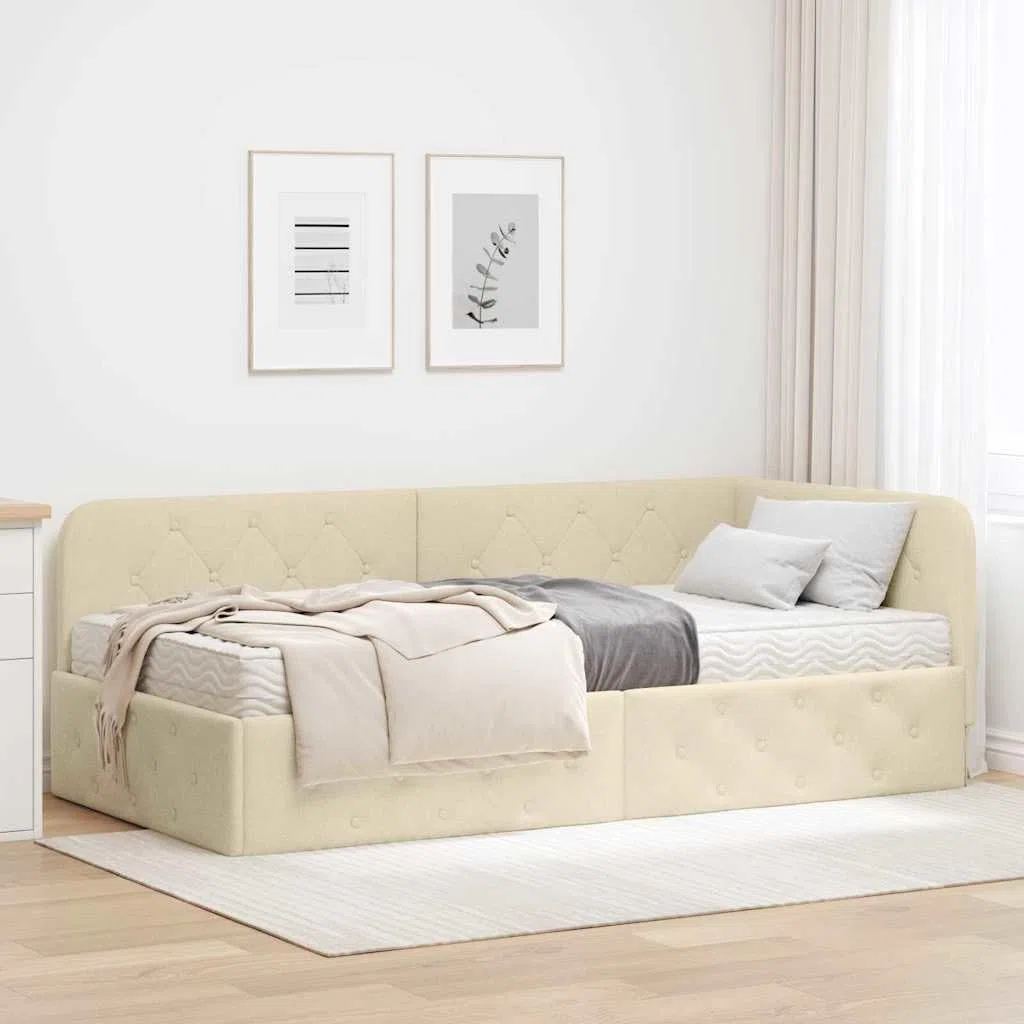 Boxspringbett 100 x 200 cm mit Matratze, Einzelbett mit Matratze, Polsterbett 100 x 200 cm, Sofabett, Tagesbett, Jugendbett，Bett 100 x 200 cm, Schlafzimmer, Kinderzimmer, Creme