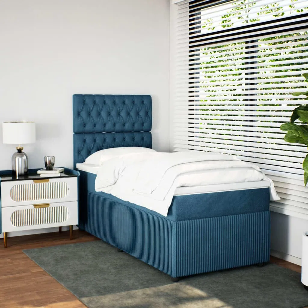 Brokky Boxspringbett mit Matratze Betten Mit Matratze Schlafzimmer Bett Boxspringbett Mit Matratze Dunkelblau 100x200 cm Samt