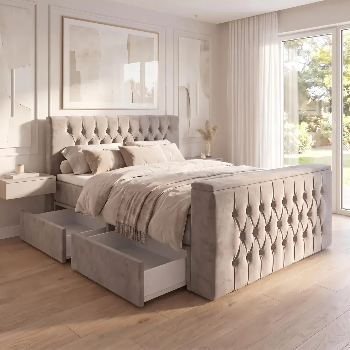 Polsterbett Horizon 140x200 TV-Lift, Schubladen, Beige