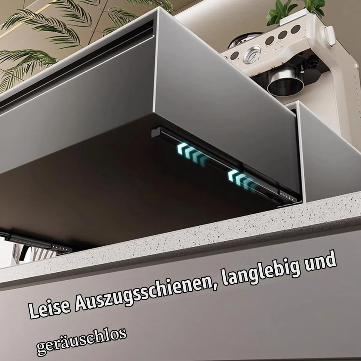 Mikrowellenständer aus Karbonstahl mit ausziehbaren Schubladen, Arbeitsplatten-Organizer für Mikrowelle, Kaffeestation und Küchengeräte, Tiefe 44 cm, Höhe 15 cm, Grau, 40 cm