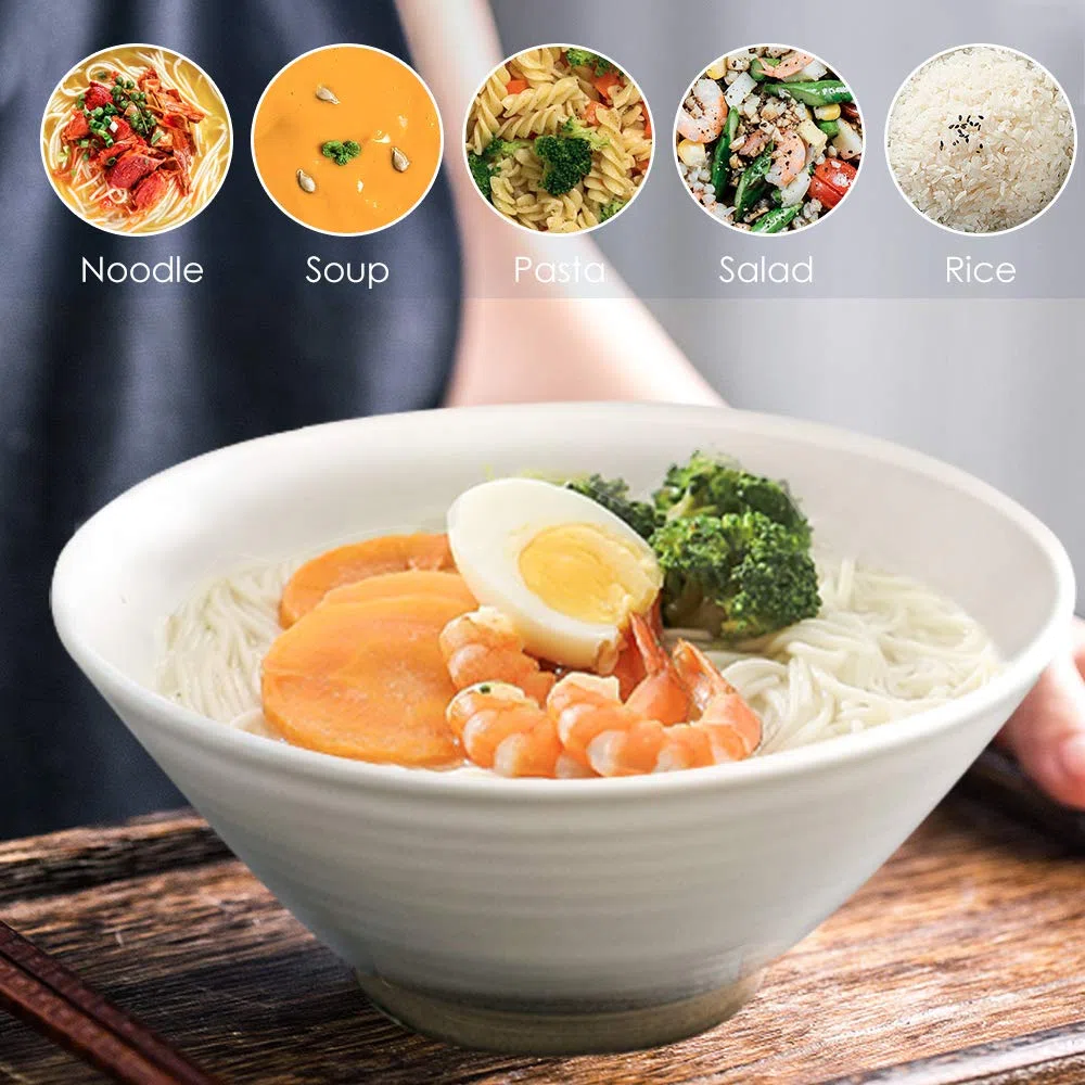 Générique Ramen-Nudelsuppenschüssel aus Porzellan mit Essstäbchen und Löffeln, 2 große japanische Schüsseln à 600 ml für Udon, Pho, Nudeln und Salate, Müsli-Nudelschalen