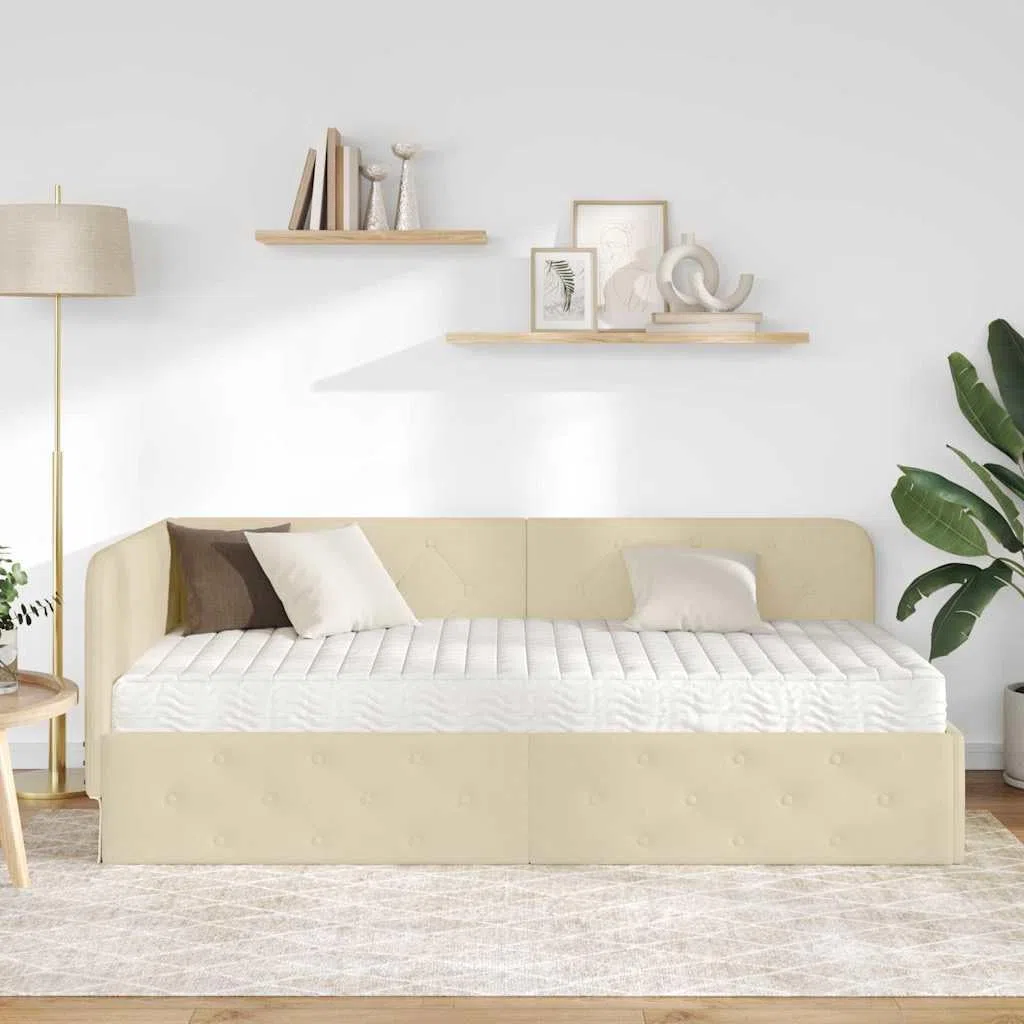 Boxspringbett 100 x 200 cm mit Matratze, Einzelbett mit Matratze, Polsterbett 100 x 200 cm, Sofabett, Tagesbett, Jugendbett，Bett 100 x 200 cm, Schlafzimmer, Kinderzimmer, Creme