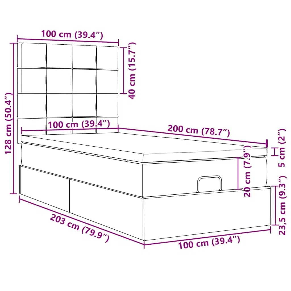 Ottomansbett mit Matratze LED-Beleuchtung Hellgrau 100x200 cm Samt Stauraum, Komfort, langlebiges Material, modernes Design, inklusive LED-Leiste, geeignet für Schlafzimmer und Gästezimmer