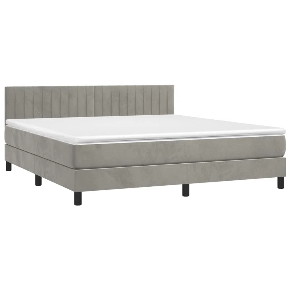 KOIECETA Boxspringbett mit Matratze Polsterbett Bett Hotelbett Einzelbett Bettrahmen Bettgestell Lattenrost Schlafzimmerbett Hellgrau 180x200 cm Samt