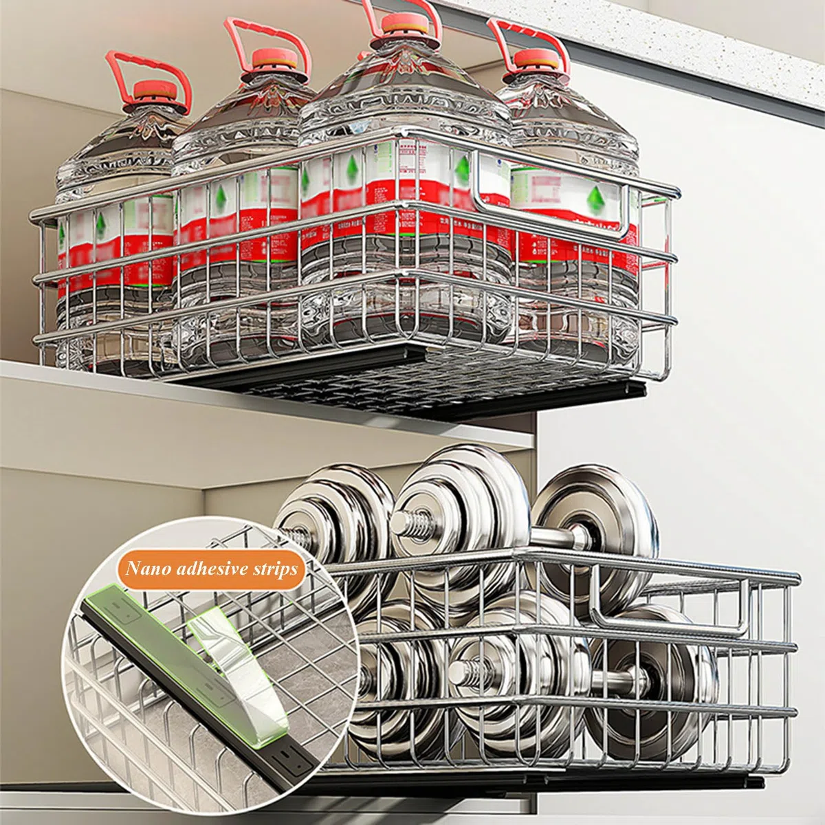 Robuster ausziehbarer Schrank aus Edelstahl mit 3 Gleitschienen, Metall-Schubladensystem für Küche, Bad, Speisekammer, Aufbewahrungslösung