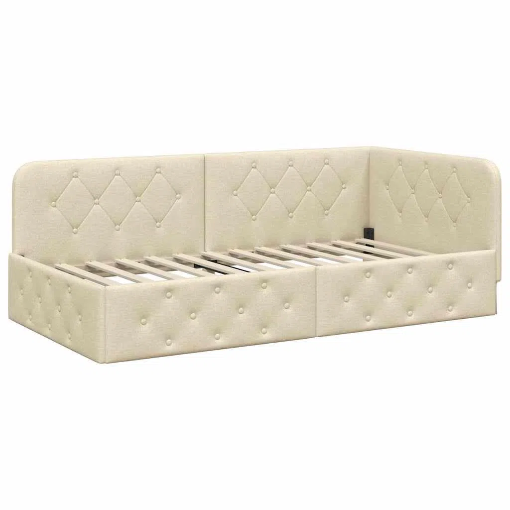 Boxspringbett 100 x 200 cm mit Matratze, Einzelbett mit Matratze, Polsterbett 100 x 200 cm, Sofabett, Tagesbett, Jugendbett，Bett 100 x 200 cm, Schlafzimmer, Kinderzimmer, Creme