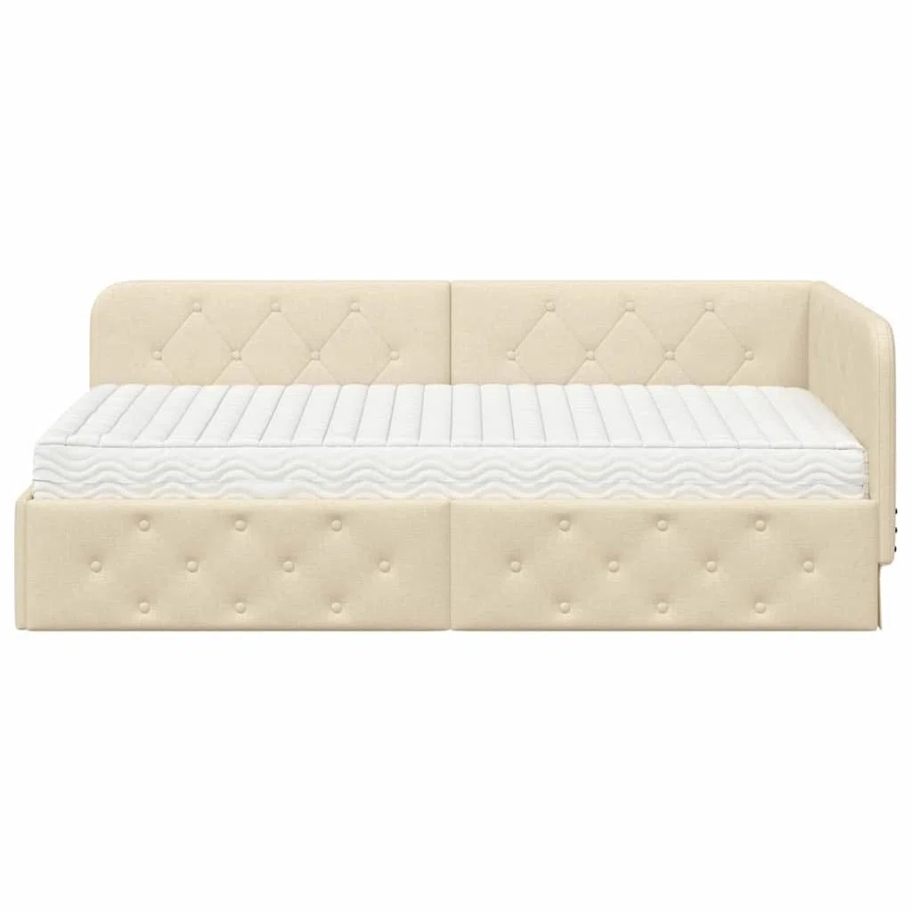 Boxspringbett 100 x 200 cm mit Matratze, Einzelbett mit Matratze, Polsterbett 100 x 200 cm, Sofabett, Tagesbett, Jugendbett，Bett 100 x 200 cm, Schlafzimmer, Kinderzimmer, Creme