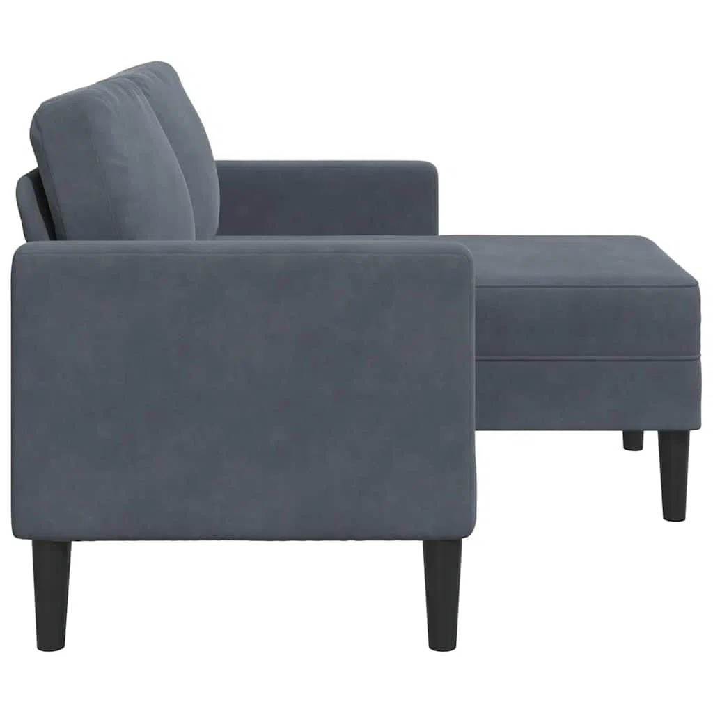 2-Sitzer Sofa mit Fußhocker aus Samt Eckcouch in L-Form Rechts/Links Ecksofa Sofa Kleines fürs Wohnzimmer/Schlafzimmer/Wohnung, Dunkelgrau